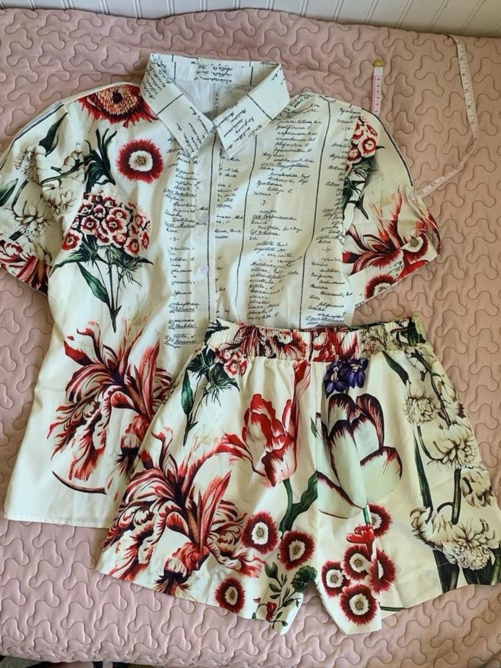 Halfheart Botanical Floral Button-Down Shirt & Shorts Set — Size L